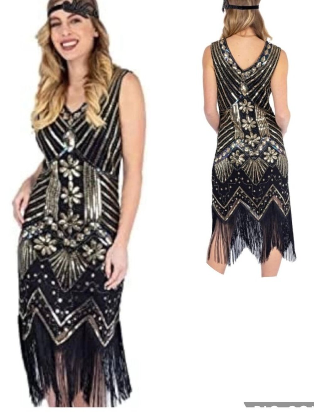 Sequin and Fringe 1920s Flapper Cosplay Set Gatsby Inspired Costume Size XL